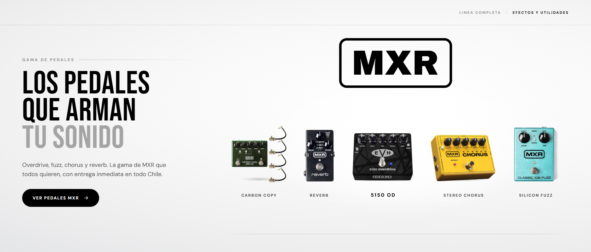Pedales MXR: Carbon Copy Deluxe, Reverb, 5150 Overdrive, Stereo Chorus y Silicon Fuzz
