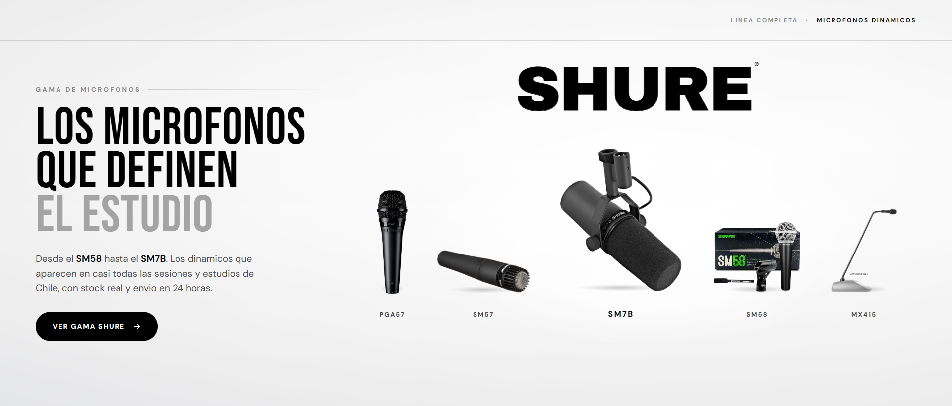 Microfonos Shure PGA57, SM57, SM7B, SM58 y MX415